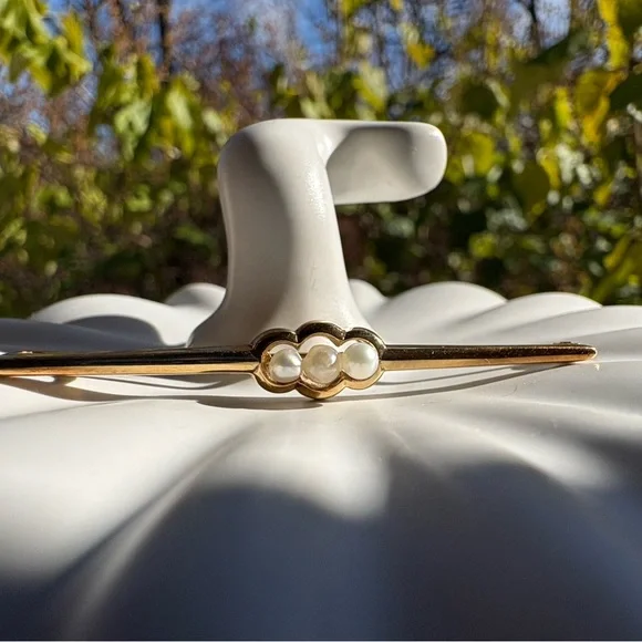 Vintage Albert Scharning 14K Gold Pearl Bar Brooch Pin 585 [with stamp]✨ - Picture 4 of 10